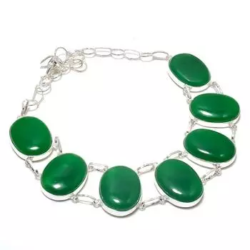 Ювелирное ожерелье из натурального зеленого оникса из стерлингового серебра 925 пробы 18 дюймов P3V10