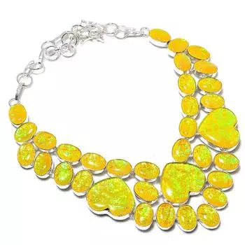 Ювелирное ожерелье из натурального желтого триплетного опала из стерлингового серебра 925 пробы 18 дюймов H5e96