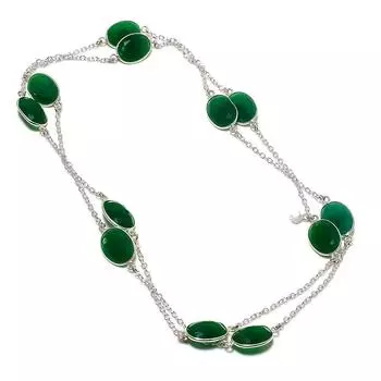 Ювелирное ожерелье из серебра 925 пробы с натуральным зеленым ониксом 36 дюймов L0T82