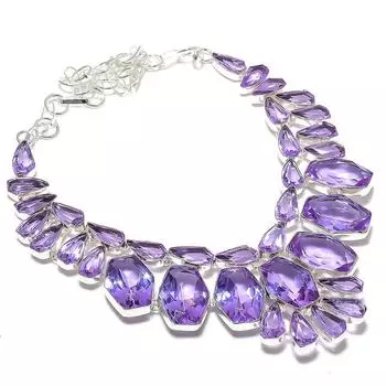 Ювелирное ожерелье из серебра 925 пробы с натуральным розовым аметистом 18 дюймов J9B78