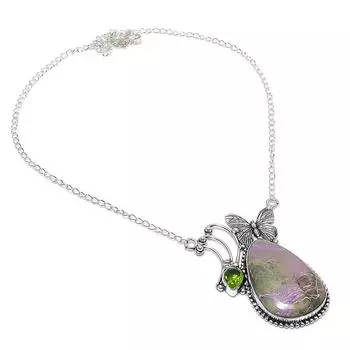 Ювелирное ожерелье из серебра 925 пробы с натуральным пурпуритом и перидотом 18 дюймов I2Z75