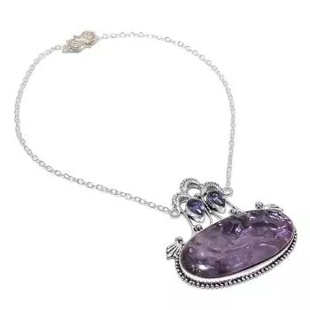 Ювелирное ожерелье из серебра 925 пробы с натуральным русским чароитом и аметистом 18 дюймов P8g98