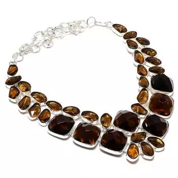 Ювелирное ожерелье из серебра 925 пробы с натуральным дымчатым топазом 18 дюймов J9p83