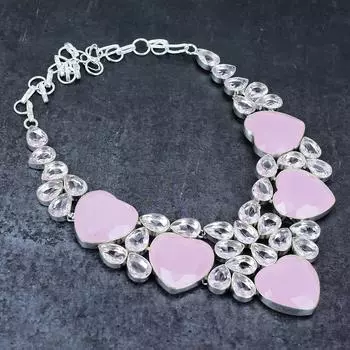 Ювелирное ожерелье из серебра 925 пробы с натуральным розовым халцедоном и топазом 18 дюймов v8V51