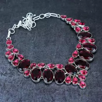 Ювелирное ожерелье из серебра 925 пробы с натуральным розовым рубиллитом 18 дюймов j6P62