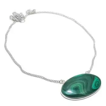 Ювелирное ожерелье из серебра 925 пробы с натуральным малахитом 18 дюймов g9O93