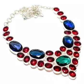 Ювелирное ожерелье из серебра 925 пробы с турмалином индиголитом и гранатом 18 дюймов j1U50 синий