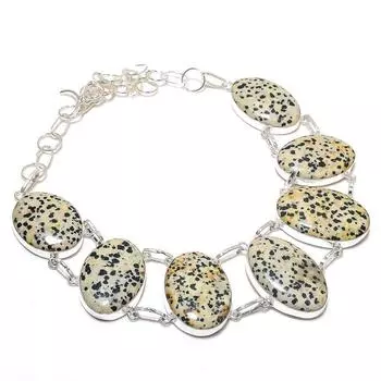 Ювелирное ожерелье из серебра 925 пробы с драгоценными камнями далматинской яшмы, 18 дюймов, h3y34
