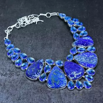 Ювелирное ожерелье из серебра 925 пробы с лазуритом и танзанитом 18 дюймов m4i96