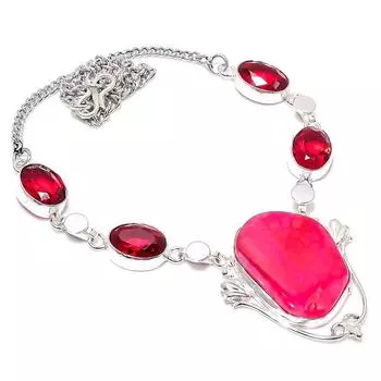 Ювелирное ожерелье из серебра 925 пробы с розовым солнечным кварцем и гранатом 18 дюймов P7K37 розовый