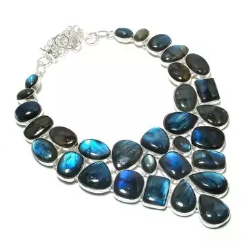 Ювелирное ожерелье из серебра 925 пробы с драгоценным камнем лабрадоритом 18 дюймов O9E81