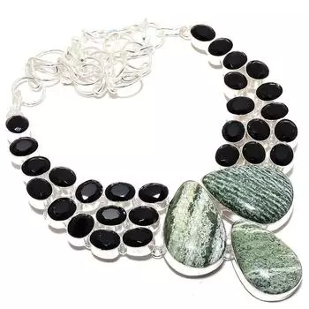Ювелирное ожерелье из серебра 925 пробы с зеленой яшмой и черным ониксом, 18 дюймов MQ-1205 18 зелёный