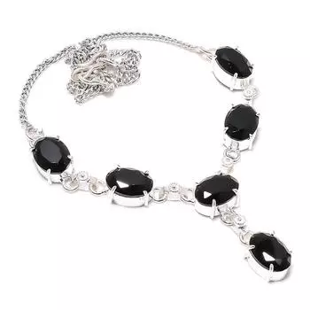 Ювелирное ожерелье из серебра 925 пробы с черными шпинельными камнями 18 дюймов G7H60 чёрный