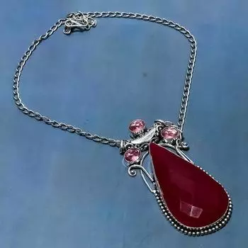 Ювелирное ожерелье из серебра 925 пробы с натуральным рубином и кунцитом 18 дюймов v9D84