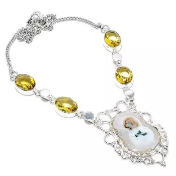 Ювелирное ожерелье из серебра 925 пробы с солнечным кварцем и цитрином 18 дюймов E3V46 лимон