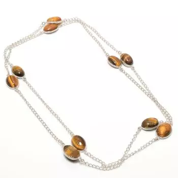 Ювелирное ожерелье из серебра 925 пробы с драгоценным камнем тигровый глаз 36 дюймов E4B57 жёлтый