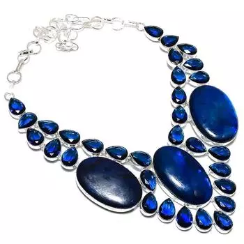 Ювелирное ожерелье из серебра 925 пробы с натуральным лабрадоритом и топазом 18 дюймов F1T05