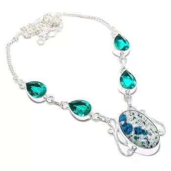 Ювелирное ожерелье из серебра 925 пробы с синим азуритом K2 и турмалином 18 дюймов I1P30 белый