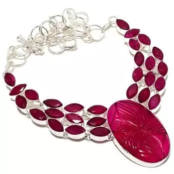 Ювелирное ожерелье из серебра 925 пробы с резным рубином 18 дюймов MQ-1234 18 красный