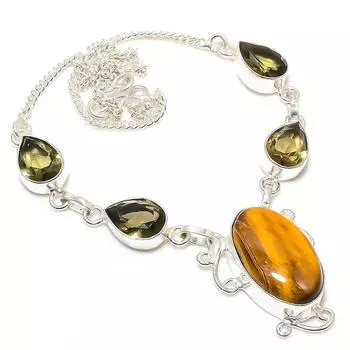 Ювелирное ожерелье из серебра 925 пробы с тигровым глазом и дымчатым топазом 18 дюймов U0b94 жёлтый