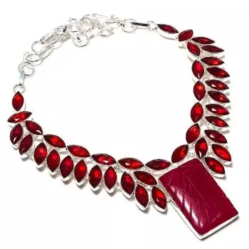 Ювелирное ожерелье из серебра 925 пробы с натуральным рубином и гранатом 18 дюймов W0S92
