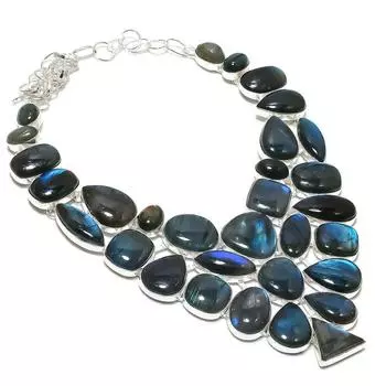 Ювелирное ожерелье из серебра 925 пробы с драгоценным камнем лабрадоритом 18 дюймов r3S71