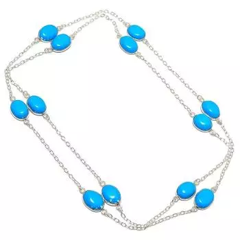 Ювелирное ожерелье из стерлингового серебра 925 пробы с натуральным бирюзовым камнем Аризоны 36 дюймов P0a95