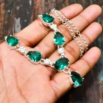 Ювелирное ожерелье из стерлингового серебра 925 пробы с индиколитом, турмалином и драгоценным камнем ручной работы 18 Inches зелёный