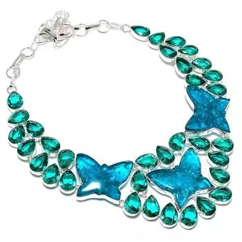 Ювелирное ожерелье из стерлингового серебра 925 пробы с натуральным синим янтарем и диопсидом 18 дюймов e4O84