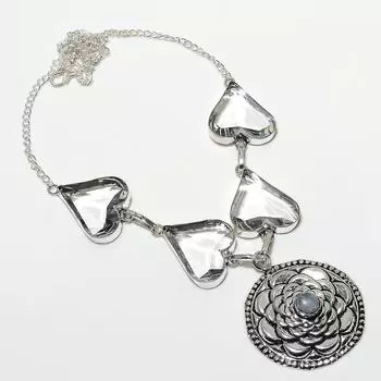 Ювелирное ожерелье из стерлингового серебра 925 пробы с натуральным белым топазом и лунным камнем 18 дюймов I9o92