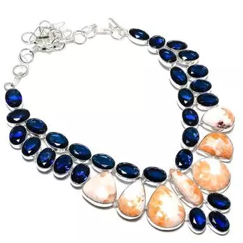 Ювелирное ожерелье из стерлингового серебра 925 пробы с натуральным оранжевым сколецитом и топазом 18 дюймов M3C51