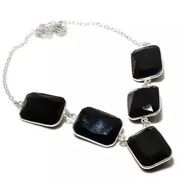 Ювелирное ожерелье из стерлингового серебра 925 пробы с натуральной черной шпинелью 18 дюймов j5p13