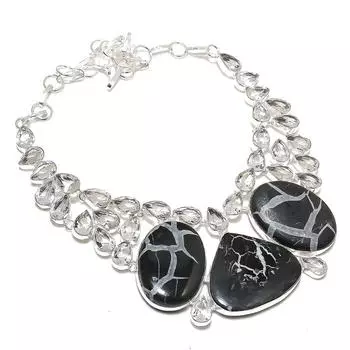 Ювелирное ожерелье из стерлингового серебра 925 пробы с натуральными грязевыми трещинами и топазом 18 дюймов Z4B62