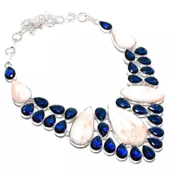 Ювелирное ожерелье из стерлингового серебра 925 пробы с натуральным оранжевым сколецитом и топазом 18 дюймов o4F00