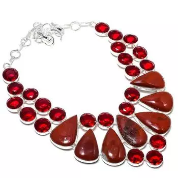 Ювелирное ожерелье из стерлингового серебра 925 пробы с натуральной красной змеиной кожей и гранатом 18 дюймов Y0J07