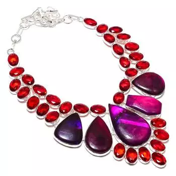 Ювелирное ожерелье из стерлингового серебра 925 пробы с натуральным фиолетовым лабрадором и гранатом 18 дюймов L0k10