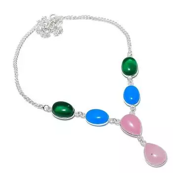 Ювелирное ожерелье из стерлингового серебра 925 пробы с натуральным розовым халцедоном и диопсидом 18 дюймов C3h83