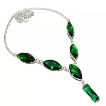 Ювелирное ожерелье из стерлингового серебра 925 пробы с натуральным хромдиопсидом 18 дюймов R3u63