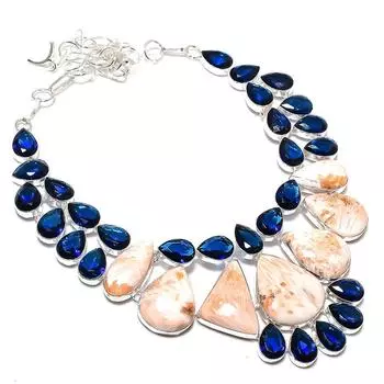 Ювелирное ожерелье из стерлингового серебра 925 пробы с натуральным оранжевым сколецитом и топазом 18 дюймов q9r02