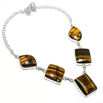 Ювелирное ожерелье из стерлингового серебра 925 пробы с натуральным тигровым глазом 18 дюймов q8M64