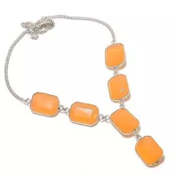 Ювелирное ожерелье из стерлингового серебра 925 пробы с натуральным драгоценным камнем халцедоном 18 дюймов w2r79