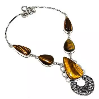 Ювелирное ожерелье из стерлингового серебра 925 пробы с натуральным тигровым глазом, 18 дюймов o7C25