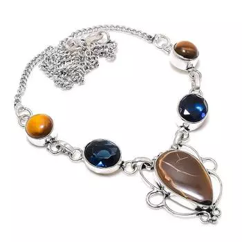 Ювелирное ожерелье из стерлингового серебра 925 пробы с драгоценным камнем голубой топаз, 18 дюймов u6c36 коричневый