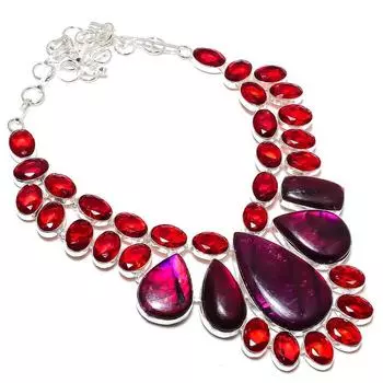 Ювелирное ожерелье из стерлингового серебра 925 пробы с натуральным фиолетовым лабрадором и гранатом 18 дюймов P5A45