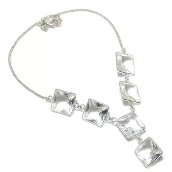 Ювелирное ожерелье из стерлингового серебра 925 пробы с натуральным белым топазом 18 дюймов M1E39