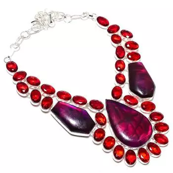 Ювелирное ожерелье из стерлингового серебра 925 пробы с натуральным фиолетовым лабрадором и гранатом 18 дюймов V8R75