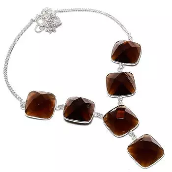 Ювелирное ожерелье из стерлингового серебра 925 пробы с натуральным дымчатым топазом 18 дюймов q4a33