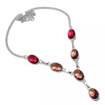 Ювелирное ожерелье из стерлингового серебра 925 пробы с натуральным морганитом и рубиллитом 18 дюймов i2v98
