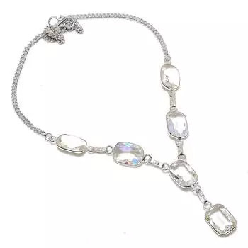 Ювелирное ожерелье из стерлингового серебра 925 пробы с натуральным белым топазом 18 дюймов q9F04