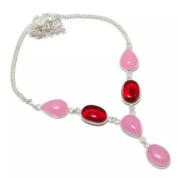 Ювелирное ожерелье из стерлингового серебра 925 пробы с натуральным розовым халцедоном и гранатом 18 дюймов e0v48